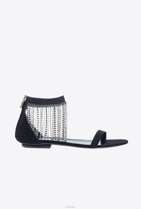 Sandalen | Pinko Limousine schwarz Flache Sandalen mit StrassbesatzZ4ZP1077
