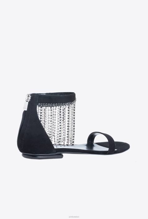 Sandalen | Pinko Limousine schwarz Flache Sandalen mit StrassbesatzZ4ZP1077