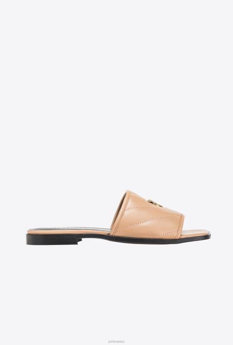 Sandalen | Pinko Sengendes Sandbeige Slipper aus gestepptem NappalederZ4ZP1112