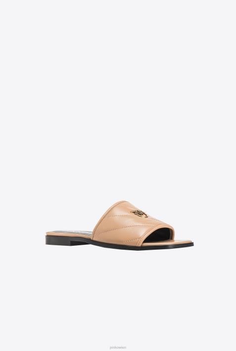 Sandalen | Pinko Sengendes Sandbeige Slipper aus gestepptem NappalederZ4ZP1112