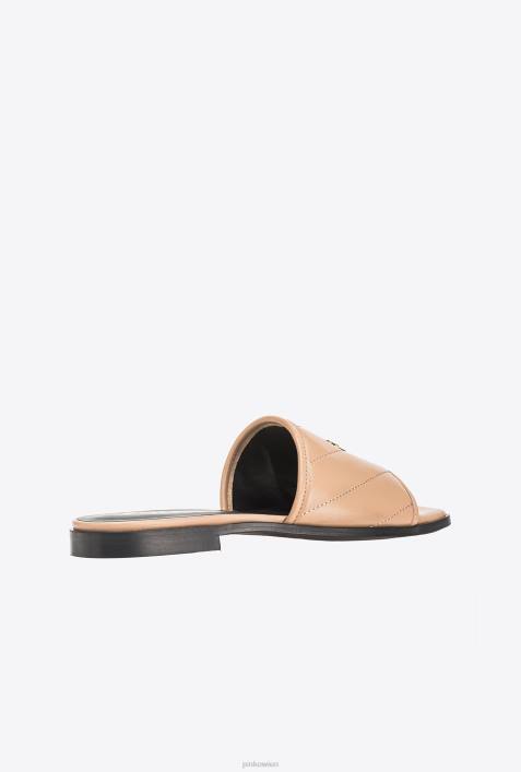 Sandalen | Pinko Sengendes Sandbeige Slipper aus gestepptem NappalederZ4ZP1112