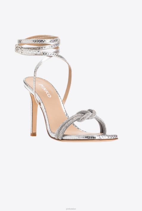 Sandalen | Pinko Silber Sandalen mit StrassknotenZ4ZP1091