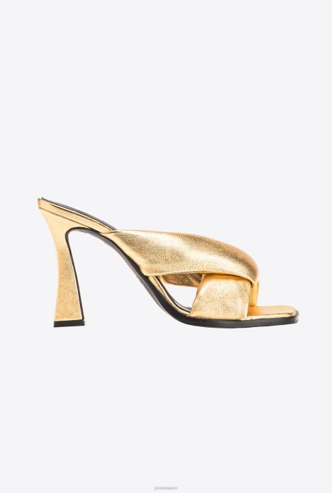 Sandalen | Pinko helles Gold Slipper aus foliertem Nappaleder mit AbsatzZ4ZP1085