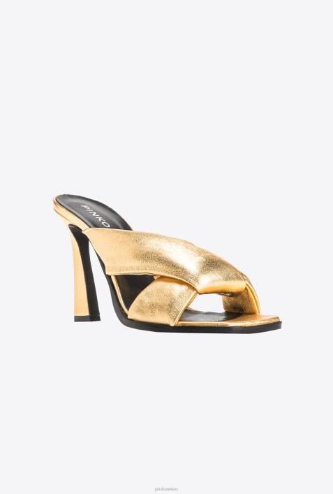 Sandalen | Pinko helles Gold Slipper aus foliertem Nappaleder mit AbsatzZ4ZP1085