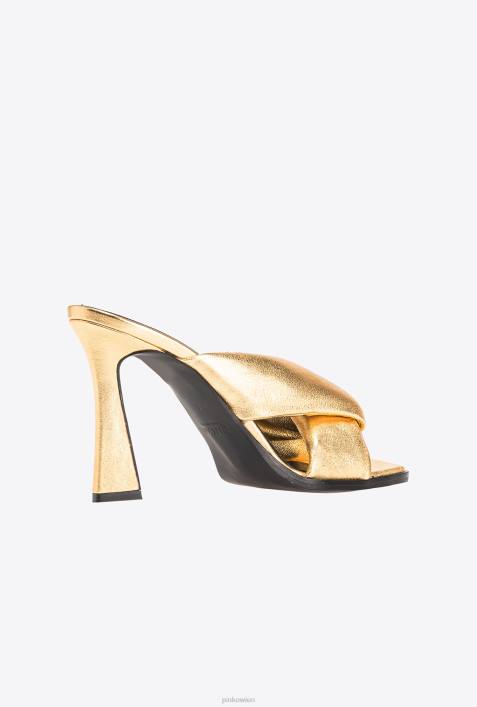 Sandalen | Pinko helles Gold Slipper aus foliertem Nappaleder mit AbsatzZ4ZP1085