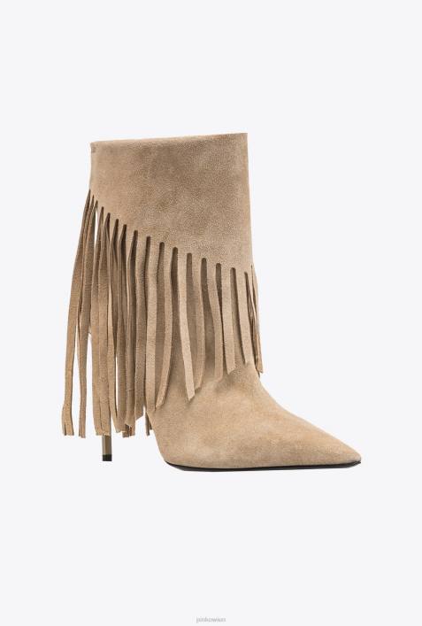 Stiefel | Pinko Beige-Helles Taupe Stiefeletten mit FransenZ4ZP1102