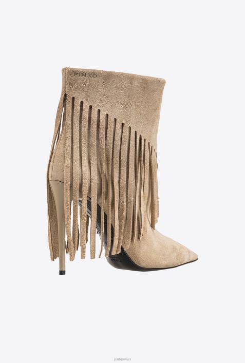 Stiefel | Pinko Beige-Helles Taupe Stiefeletten mit FransenZ4ZP1102