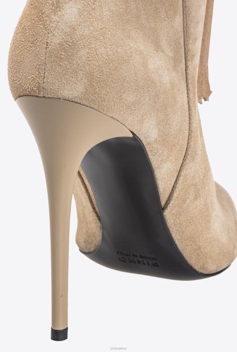 Stiefel | Pinko Beige-Helles Taupe Stiefeletten mit FransenZ4ZP1102