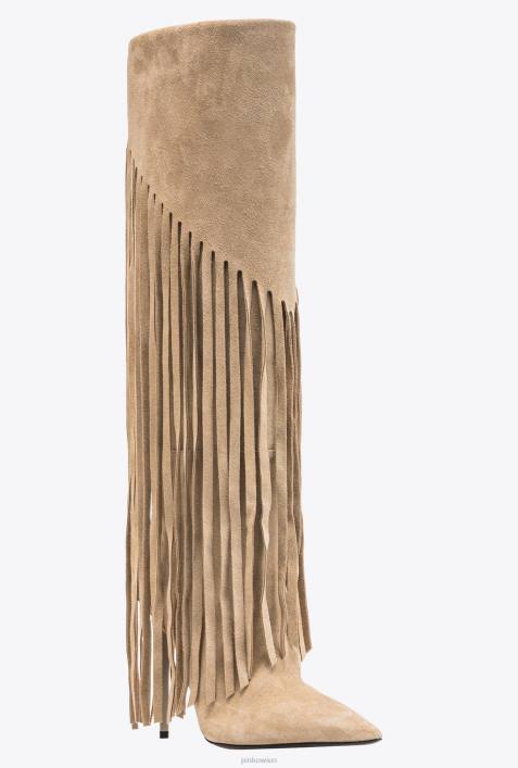 Stiefel | Pinko Beige-Helles Taupe Wildlederstiefel mit FransenZ4ZP1100