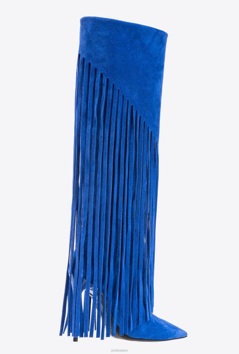 Stiefel | Pinko Clematis blau Wildlederstiefel mit FransenZ4ZP1101