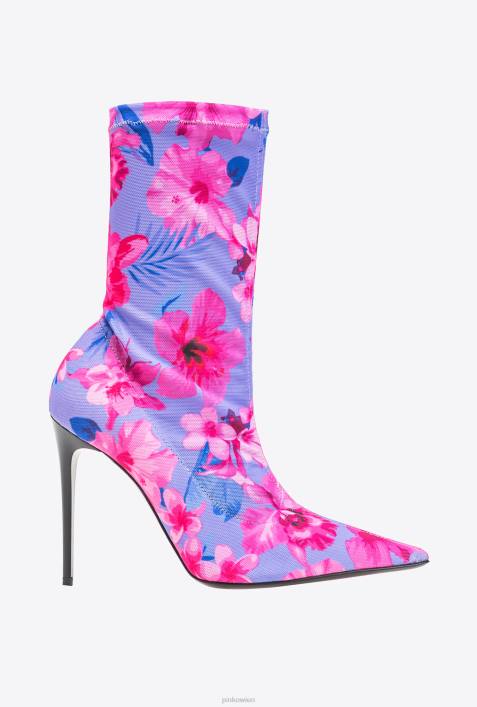 Stiefel | Pinko Flieder/Hellrosa/Fuchsia Stiefeletten aus bedrucktem MeshZ4ZP1110