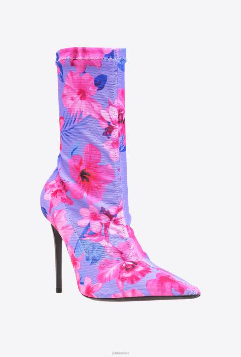 Stiefel | Pinko Flieder/Hellrosa/Fuchsia Stiefeletten aus bedrucktem MeshZ4ZP1110