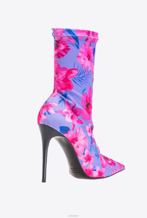 Stiefel | Pinko Flieder/Hellrosa/Fuchsia Stiefeletten aus bedrucktem MeshZ4ZP1110