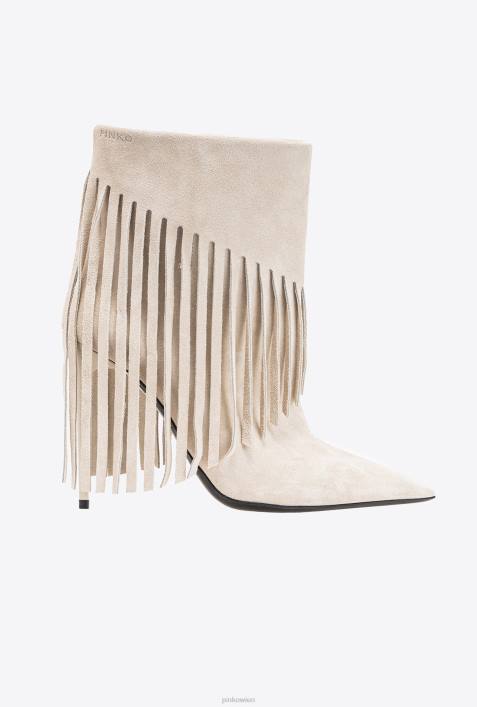 Stiefel | Pinko Lilie weiß Stiefeletten mit FransenZ4ZP1103