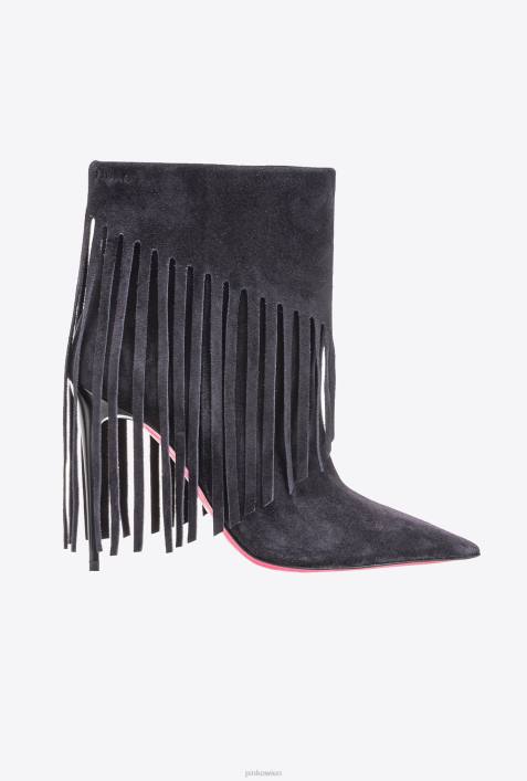 Stiefel | Pinko Limousine schwarz Stiefeletten mit FransenZ4ZP1104