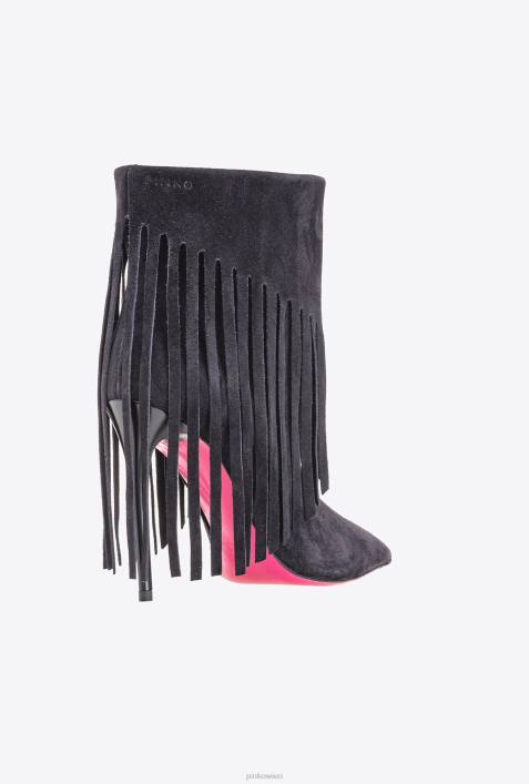 Stiefel | Pinko Limousine schwarz Stiefeletten mit FransenZ4ZP1104
