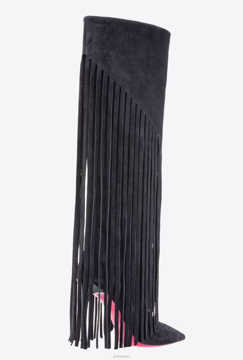 Stiefel | Pinko Limousine schwarz Wildlederstiefel mit FransenZ4ZP1099