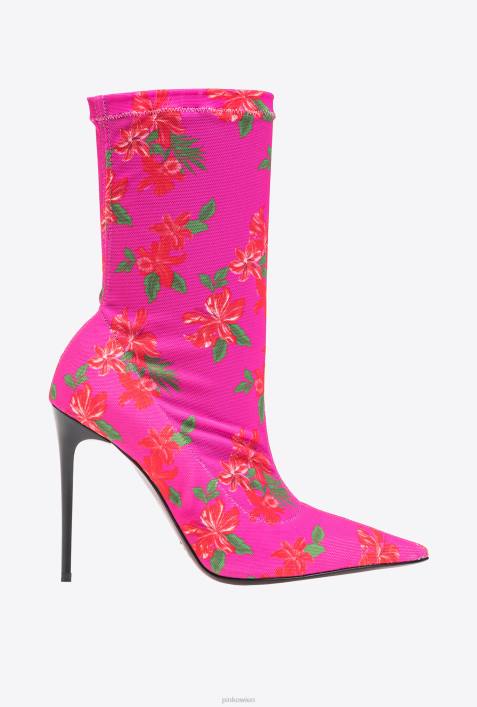 Stiefel | Pinko Multi-Fuchsia/Rot Stiefeletten aus bedrucktem MeshZ4ZP1109