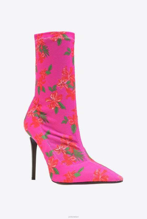 Stiefel | Pinko Multi-Fuchsia/Rot Stiefeletten aus bedrucktem MeshZ4ZP1109