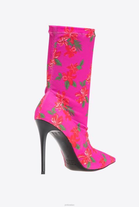 Stiefel | Pinko Multi-Fuchsia/Rot Stiefeletten aus bedrucktem MeshZ4ZP1109