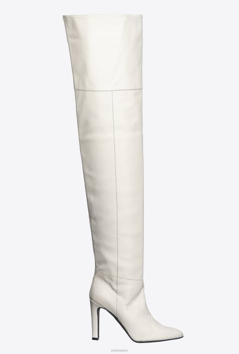 Stiefel | Pinko Weiss oberschenkelhohe LederstiefelZ4ZP1106