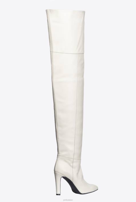 Stiefel | Pinko Weiss oberschenkelhohe LederstiefelZ4ZP1106