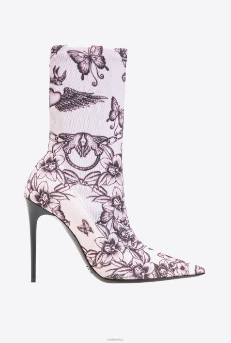 Stiefel | Pinko nackt/schwarz Stiefeletten aus bedrucktem MeshZ4ZP1108
