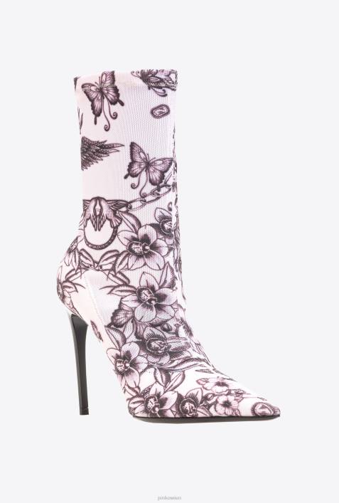 Stiefel | Pinko nackt/schwarz Stiefeletten aus bedrucktem MeshZ4ZP1108