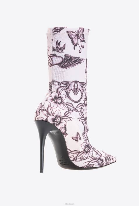 Stiefel | Pinko nackt/schwarz Stiefeletten aus bedrucktem MeshZ4ZP1108