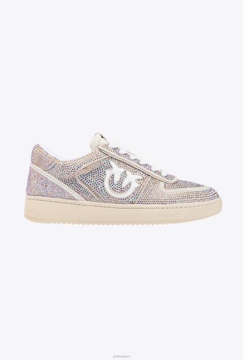 Turnschuhe | Pinko nicht-gerade weiss flache Wildleder-Sneaker mit Allover-StrasssteinenZ4ZP1064