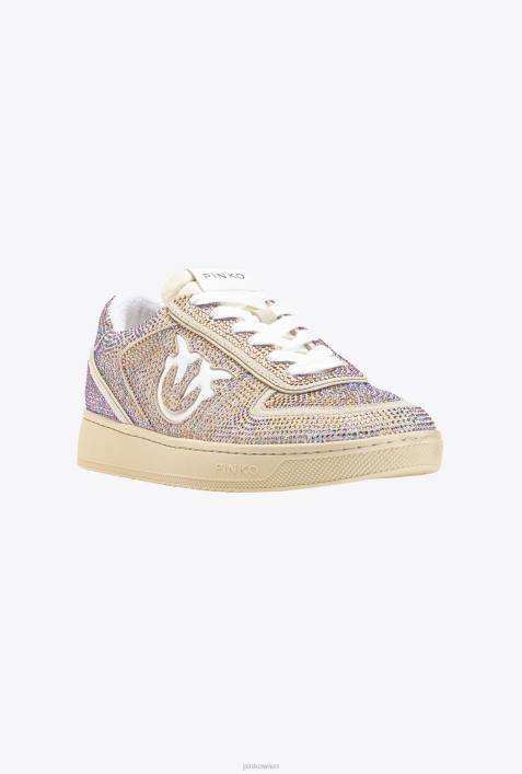 Turnschuhe | Pinko nicht-gerade weiss flache Wildleder-Sneaker mit Allover-StrasssteinenZ4ZP1064