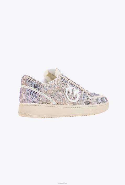 Turnschuhe | Pinko nicht-gerade weiss flache Wildleder-Sneaker mit Allover-StrasssteinenZ4ZP1064