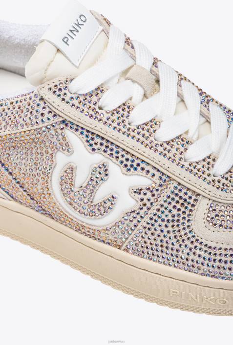 Turnschuhe | Pinko nicht-gerade weiss flache Wildleder-Sneaker mit Allover-StrasssteinenZ4ZP1064