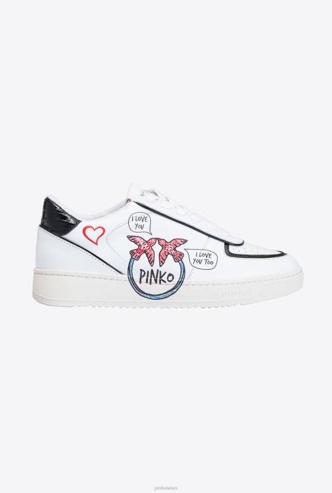 Turnschuhe | Pinko weiß/rot/schwarz Flache Sneakers mit Graffiti-DetailZ4ZP1120