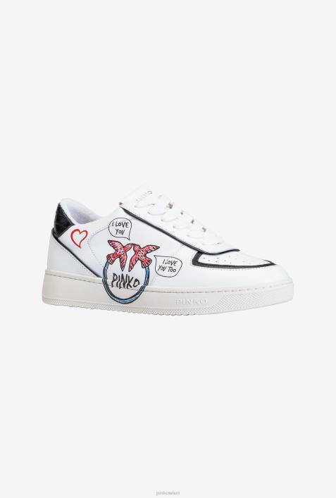 Turnschuhe | Pinko weiß/rot/schwarz Flache Sneakers mit Graffiti-DetailZ4ZP1120
