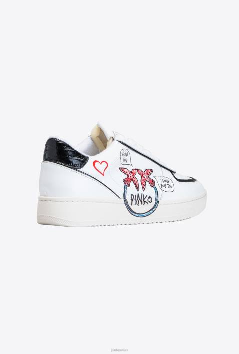Turnschuhe | Pinko weiß/rot/schwarz Flache Sneakers mit Graffiti-DetailZ4ZP1120