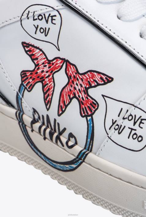 Turnschuhe | Pinko weiß/rot/schwarz Flache Sneakers mit Graffiti-DetailZ4ZP1120
