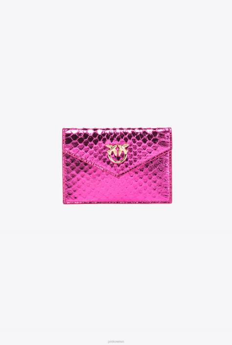Clutch-Taschen | Pinko Fuchsia-glänzendes Gold Flaches Galleria-Kartenetui aus laminiertem ReptilienlederZ4ZP1172