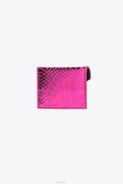 Clutch-Taschen | Pinko Fuchsia-glänzendes Gold Flaches Galleria-Kartenetui aus laminiertem ReptilienlederZ4ZP1172