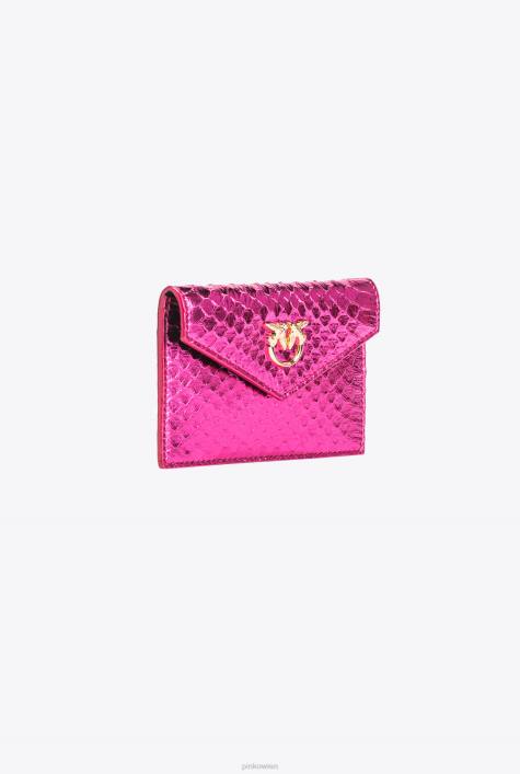 Clutch-Taschen | Pinko Fuchsia-glänzendes Gold Flaches Galleria-Kartenetui aus laminiertem ReptilienlederZ4ZP1172