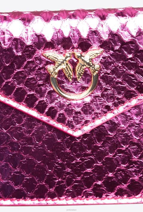 Clutch-Taschen | Pinko Fuchsia-glänzendes Gold Flaches Galleria-Kartenetui aus laminiertem ReptilienlederZ4ZP1172