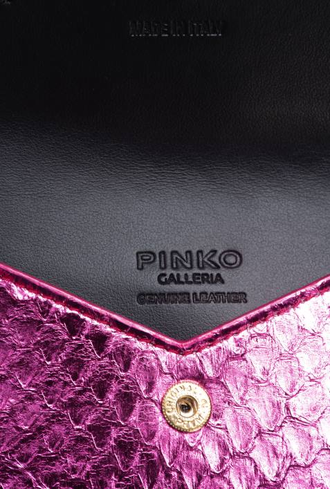 Clutch-Taschen | Pinko Fuchsia-glänzendes Gold Flaches Galleria-Kartenetui aus laminiertem ReptilienlederZ4ZP1172