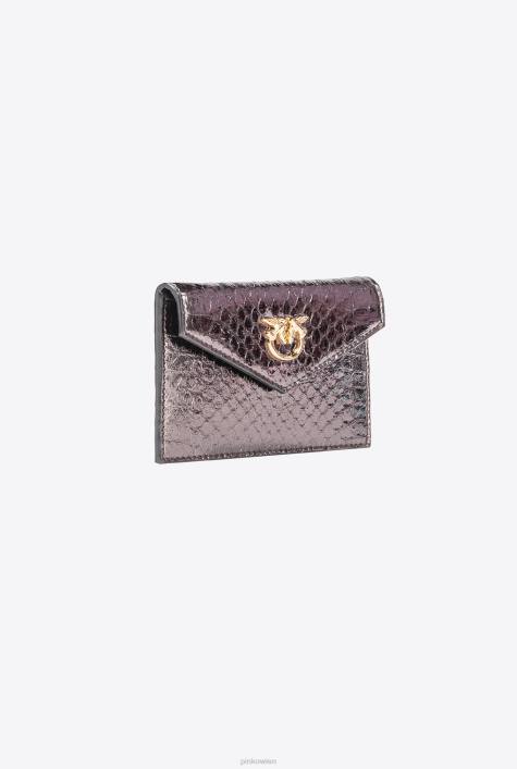 Clutch-Taschen | Pinko Gunmetal-Grau-glänzendes Gold Flaches Galleria-Kartenetui aus laminiertem ReptilienlederZ4ZP1170