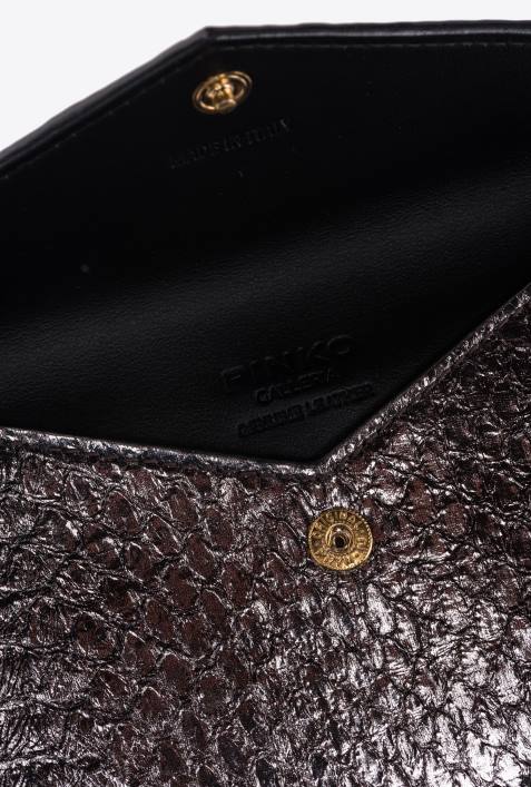 Clutch-Taschen | Pinko Gunmetal-Grau-glänzendes Gold Flaches Galleria-Kartenetui aus laminiertem ReptilienlederZ4ZP1170