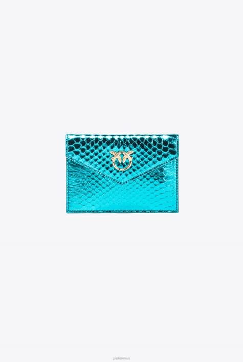 Clutch-Taschen | Pinko Petrol-glänzendes Gold Flaches Galleria-Kartenetui aus laminiertem ReptilienlederZ4ZP1171