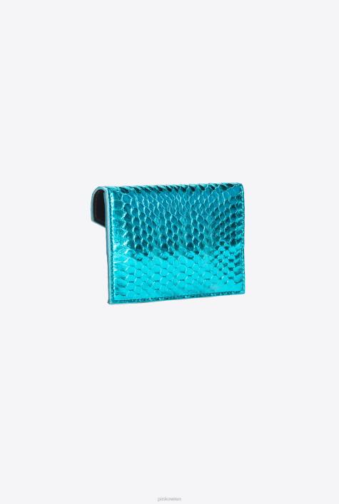 Clutch-Taschen | Pinko Petrol-glänzendes Gold Flaches Galleria-Kartenetui aus laminiertem ReptilienlederZ4ZP1171