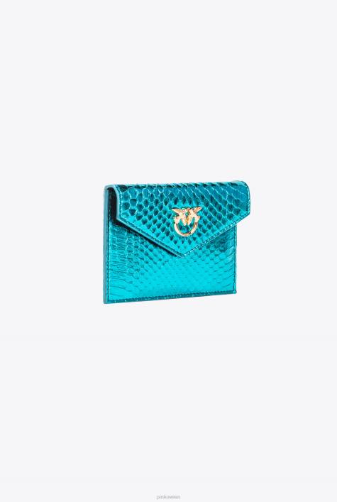 Clutch-Taschen | Pinko Petrol-glänzendes Gold Flaches Galleria-Kartenetui aus laminiertem ReptilienlederZ4ZP1171