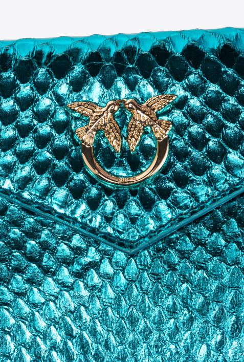 Clutch-Taschen | Pinko Petrol-glänzendes Gold Flaches Galleria-Kartenetui aus laminiertem ReptilienlederZ4ZP1171