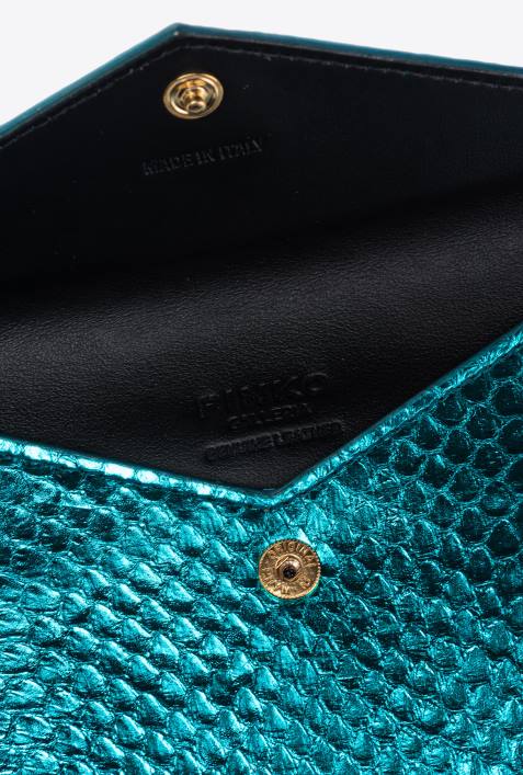 Clutch-Taschen | Pinko Petrol-glänzendes Gold Flaches Galleria-Kartenetui aus laminiertem ReptilienlederZ4ZP1171