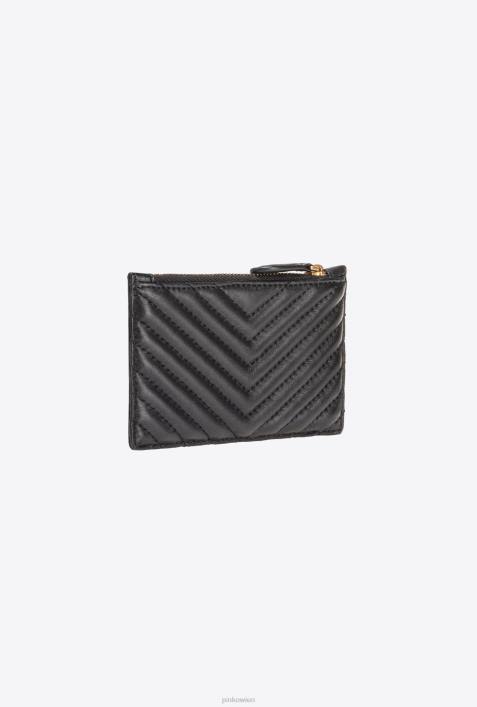Clutch-Taschen | Pinko Schwarz-Antikgold Kartenetui mit Reißverschluss und Chevron-MusterZ4ZP1162